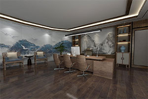 小型新中式老總辦公室裝修設(shè)計效果圖