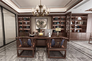 現(xiàn)代中式老總辦公室裝修設(shè)計全景圖