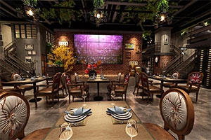 工業(yè)風主題音樂餐廳裝修設計全景圖