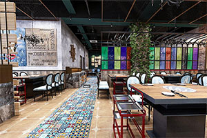 工業風地鍋雞餐飲店裝修設計全景效果圖