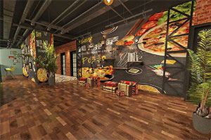 工業(yè)風披薩店裝修設計全景案例